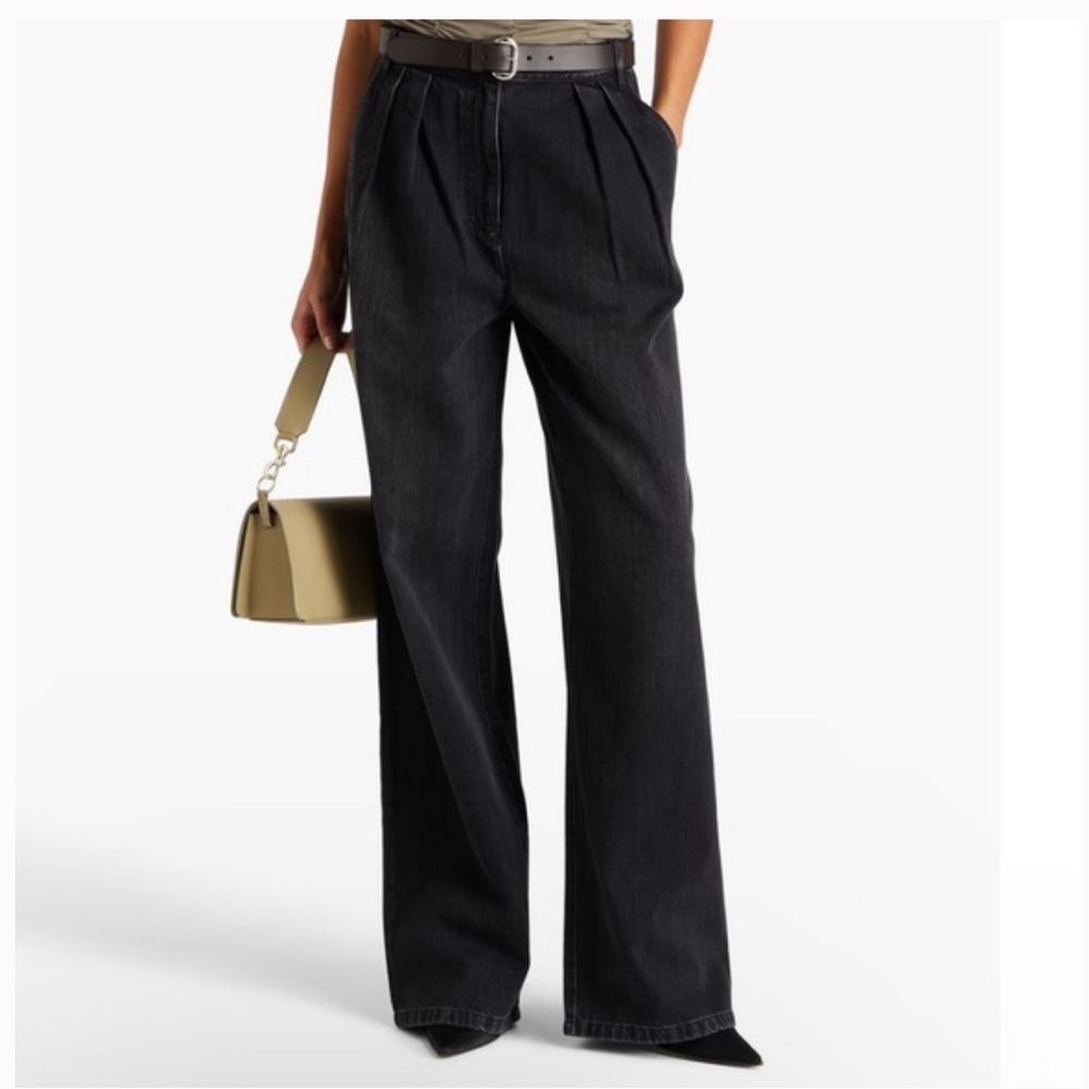 Tibi womens black 100% cotton Stella pleated wide leg jeans 31